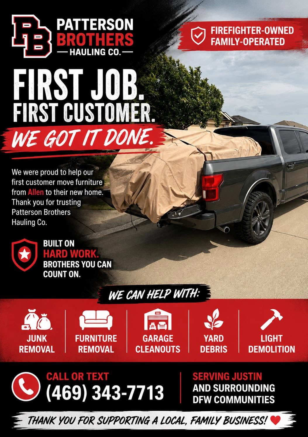 Patterson Brothers Hauling Co. firefighter-owned family-operated hauling graphic